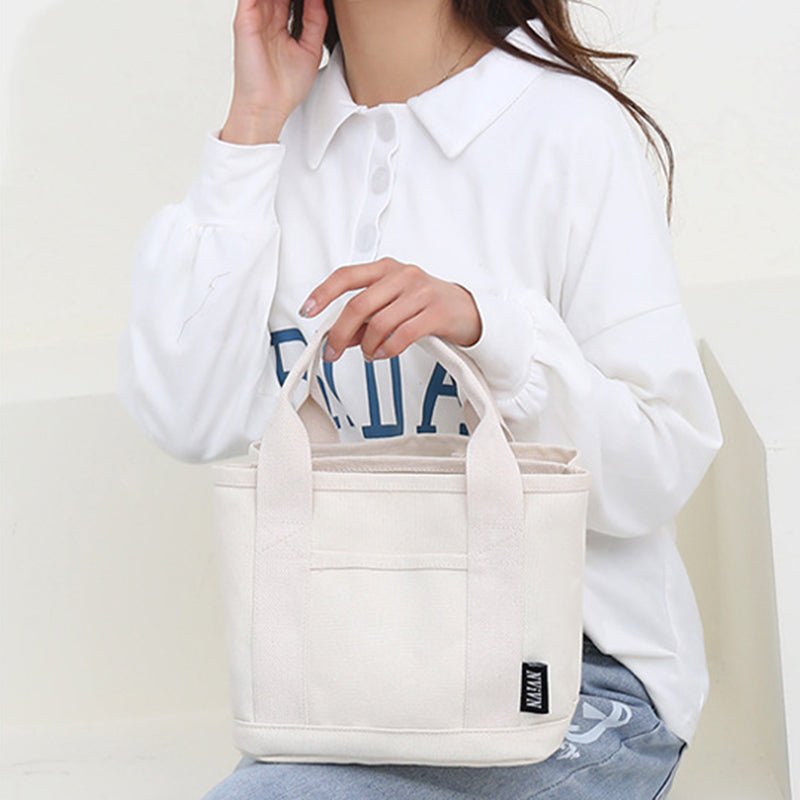 Canvas Lunch Bag Multi-Pocket Women Canvas Handbag Bento Pouch for School Office Canvas Lunch Bag Multi-Pocket Women Canvas Handbag Bento Pouch for School Office